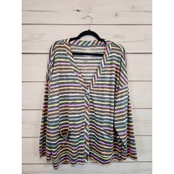 Joyspun Womens Multicolor Stripe Hacci Knit Button Front Cardigan Sweater 2X NWT - Picture 1 of 6